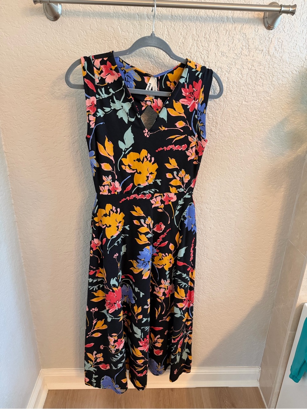 Pact Black Sleeveless Floral Midi Dress with Yellow, Blue, Pink and Mint Accents